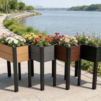 Modern Elevated Raised Garden Bed With Waterproof Fire Retardant Eco Friendly Wood Plastic Composite For Outdoor